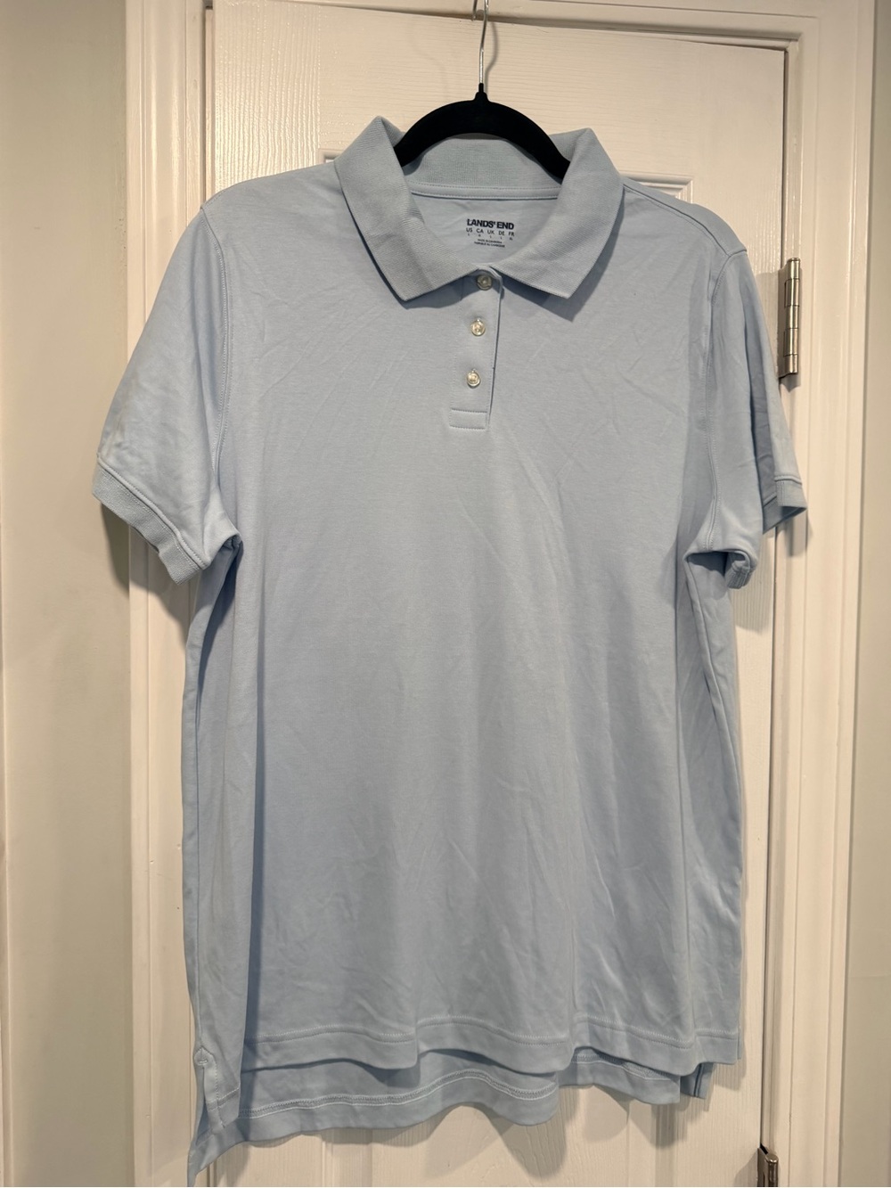 NWOT Lands End Size L Light Blue Short Sleeve Cotton Collared Polo Shirt